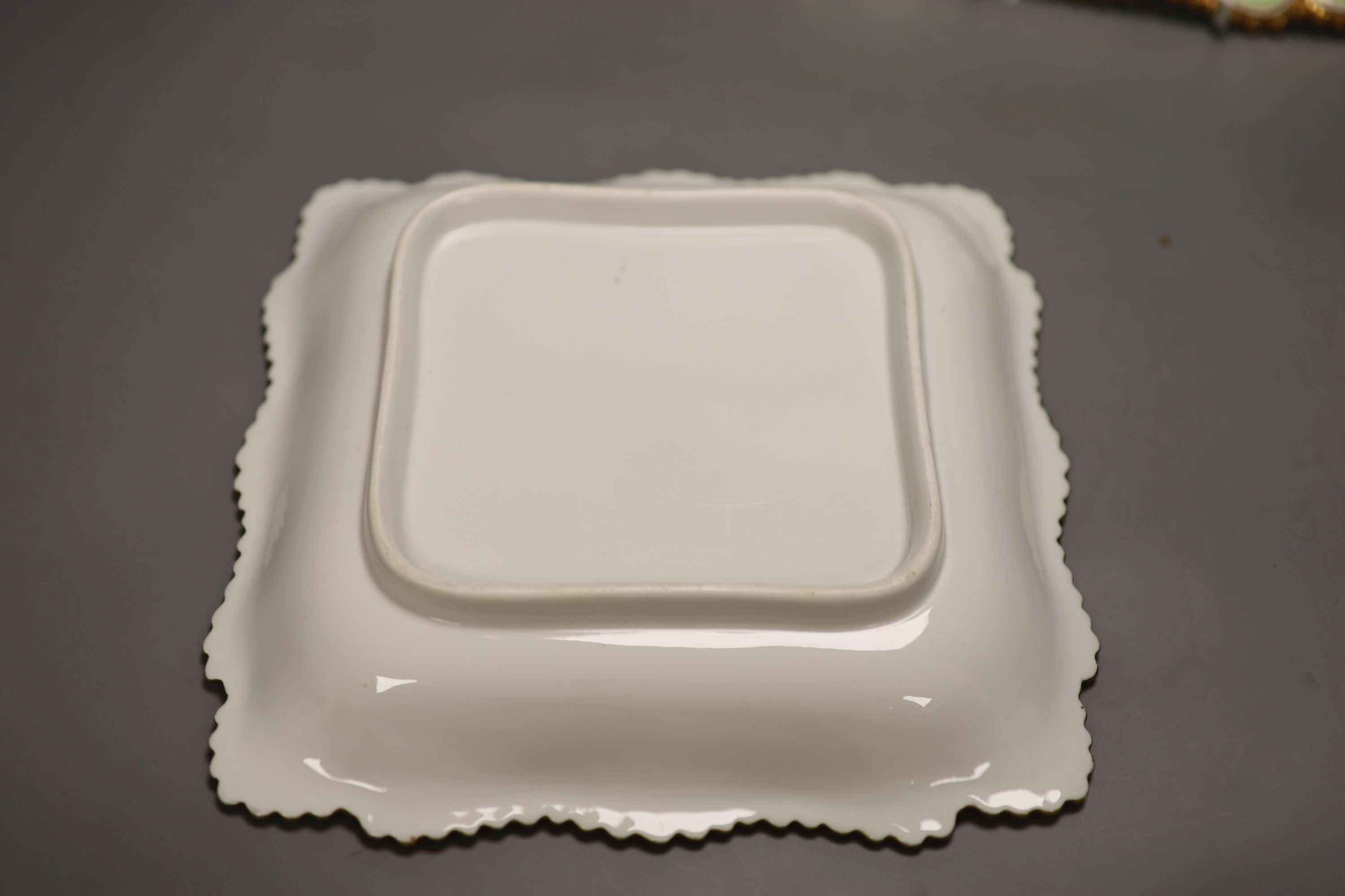 A pair of Flight Barr and Barr gadrooned bordered square shaped dishes painted flowers